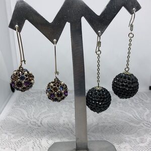 BUNDLE lot 2 round ball drop dangle bead long earrings rhinestone bejeweled